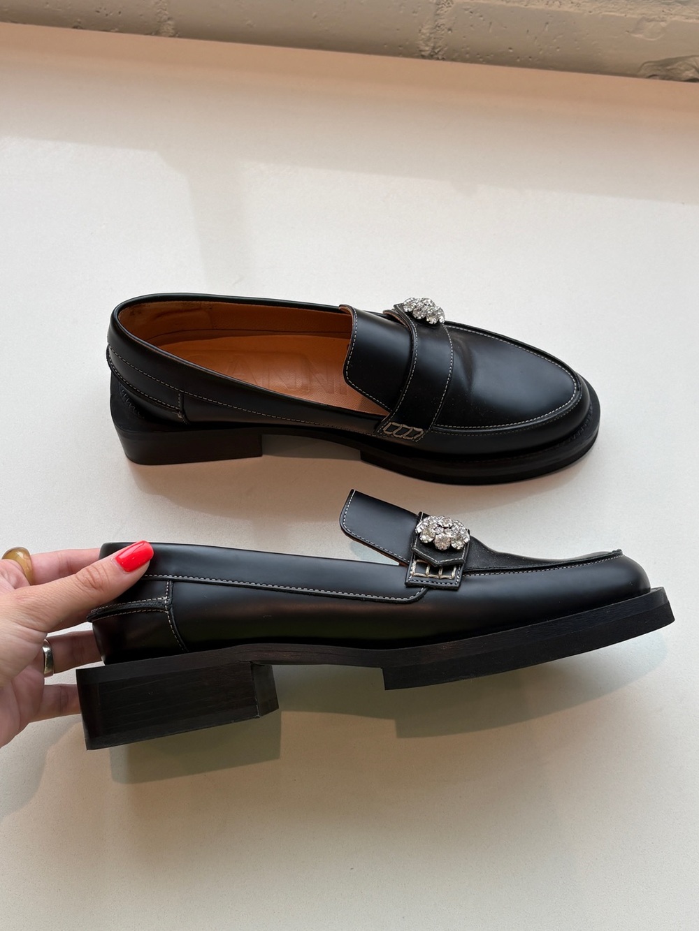 GANNI Black Loafer with Crystal Detail - Picture 3 of 5